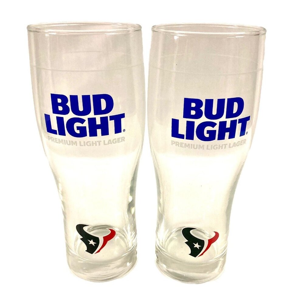 NFL Houston Texan Bud Light Tall Beer Pilsner Glass Football 1982 Set of 2